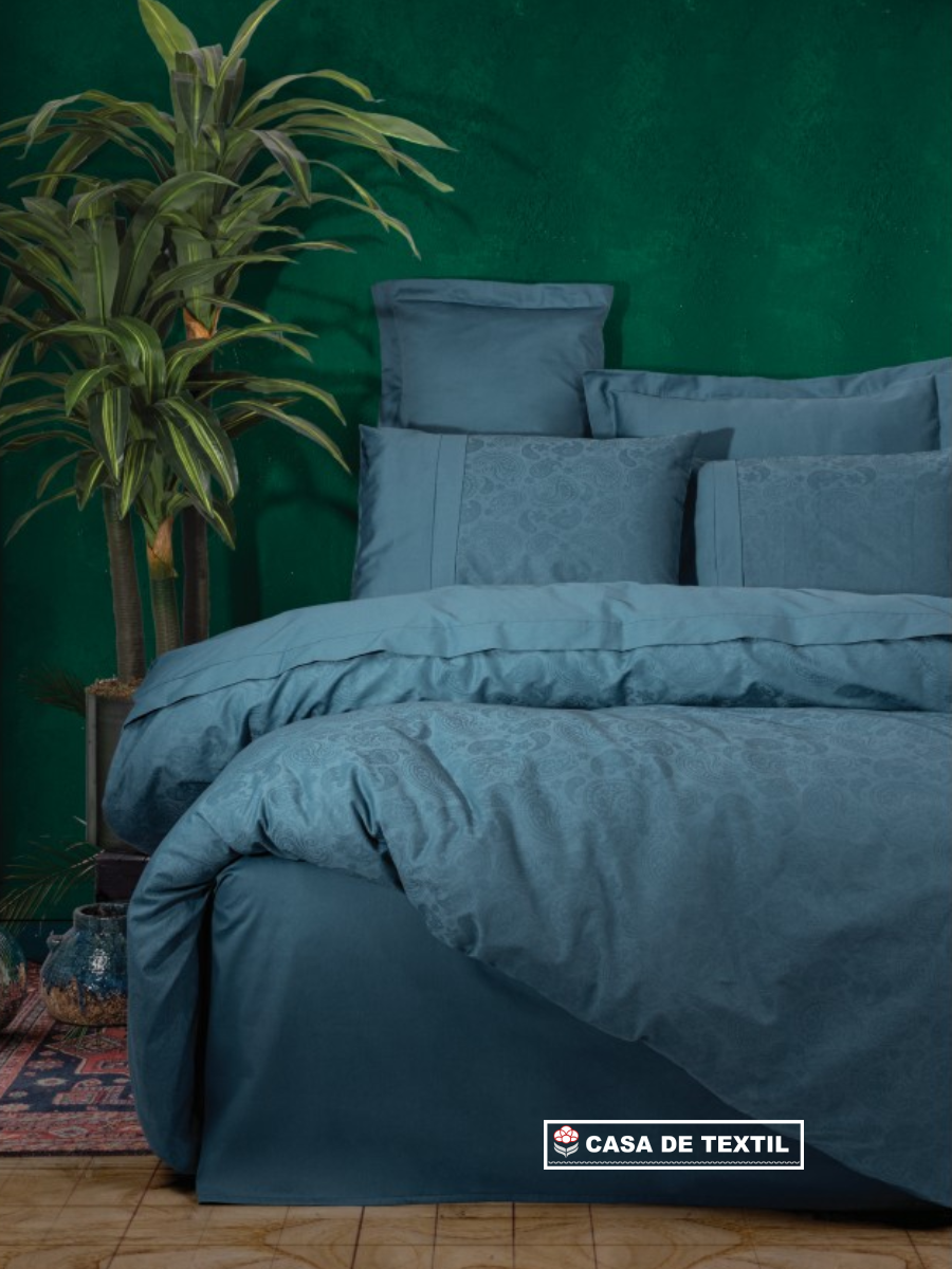 CottonBox Lenjerie de pat satinată pentru 2 persoane – 100% Bumbac Jacquard de înaltă calitate
