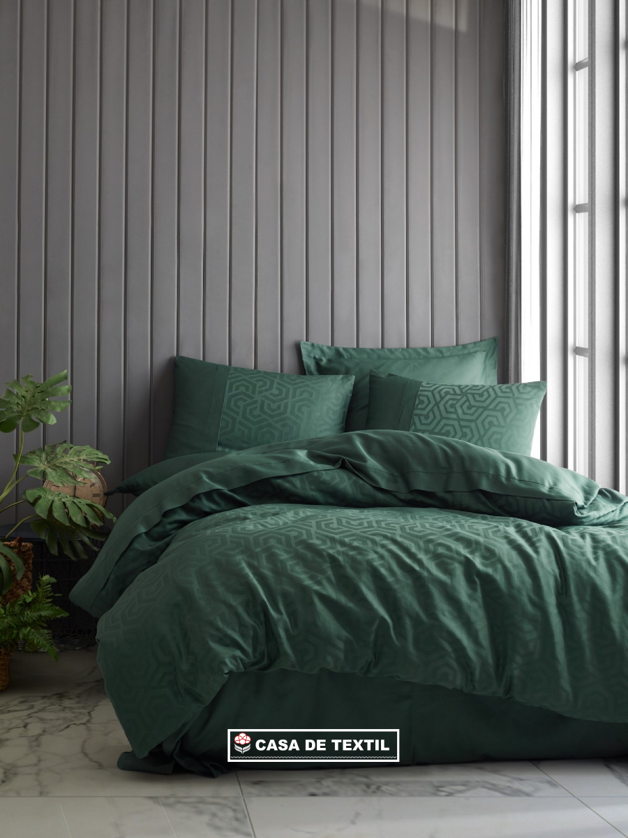 CottonBox Lenjerie de pat satinată pentru 2 persoane – 100% Bumbac Jacquard de înaltă calitate