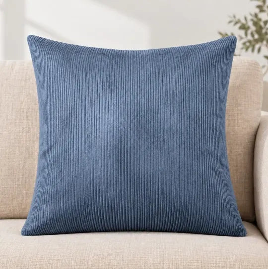 Față de pernă decorativă 45x45 albastră cu aspect reiat