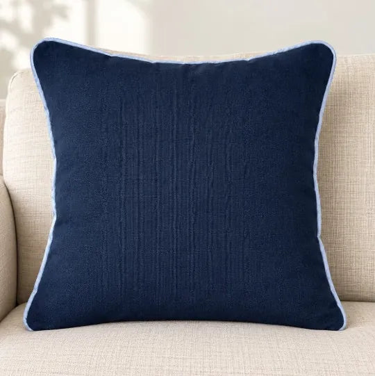 Față de pernă decorativă 45x45 bleumarin uni cu margine bleu