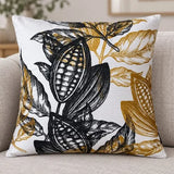Față de pernă decorativă 45x45 cu boabe de cacao alb-negru-auriu