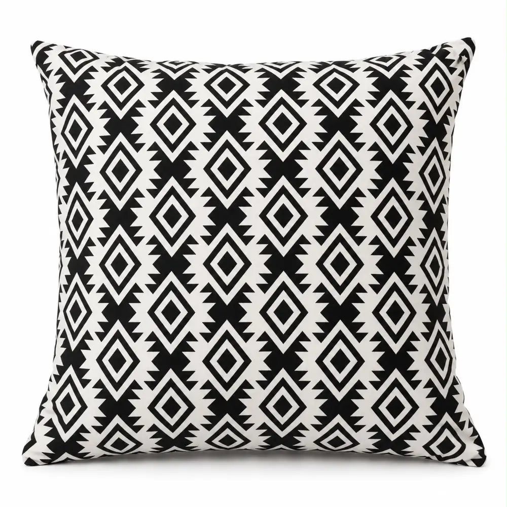 Față de pernă decorativă 45x45 model geometric alb-negru pe fundal alb
