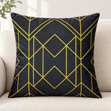 Față de pernă decorativă 45x45 cu model geometric auriu pe fond negru