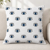 Față de pernă decorativă 45x45 cu ochi albaștri pe fond alb