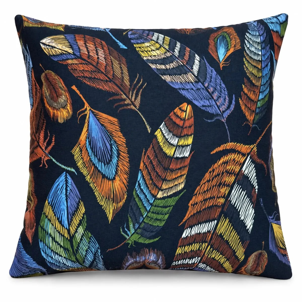 Față de pernă decorativă 45x45 cu pene colorate pe fond închis