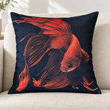 Față de pernă decorativă 45x45 cu pește Betta roșu pe fond bleumarin