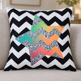Față de pernă decorativă 45x45 cu zigzag alb-negru și stea în degrade