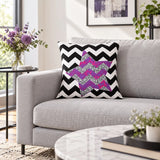 Față de pernă decorativă cu zigzag și stea roz în living