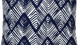 Detaliu imprimeu față de pernă cu model zigzag bleumarin pe fond alb