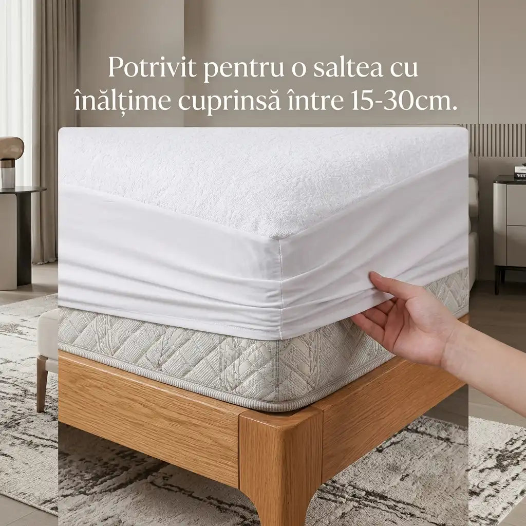 Protecție saltea cu elastic de jur împrejur, pentru saltele de 15–30 cm