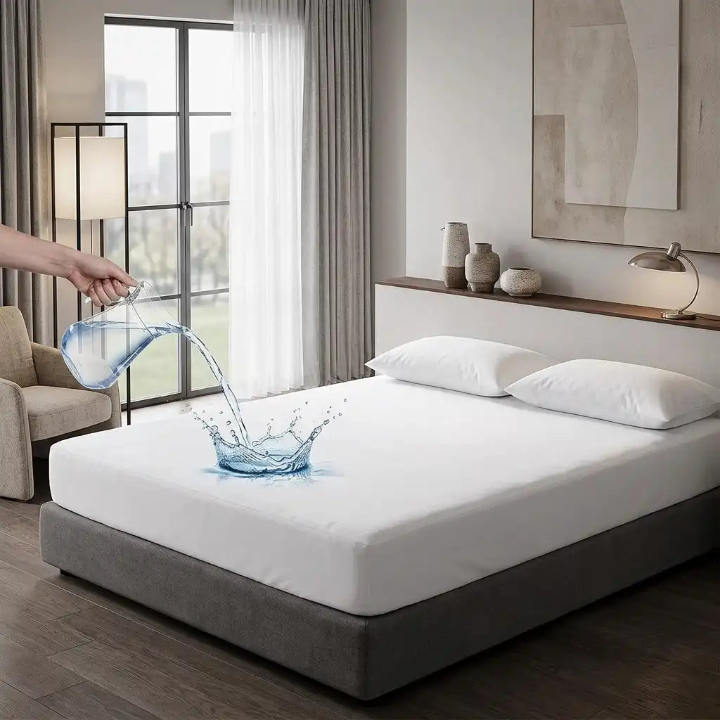 Protecție saltea impermeabilă tip cearșaf cu elastic 90x190 cm, microfibră albă
