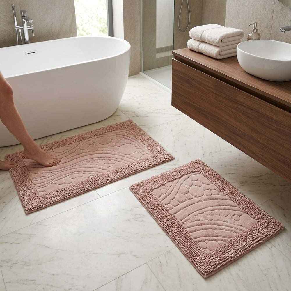 Set covoare de baie din 100% bumbac - Roz Pudră