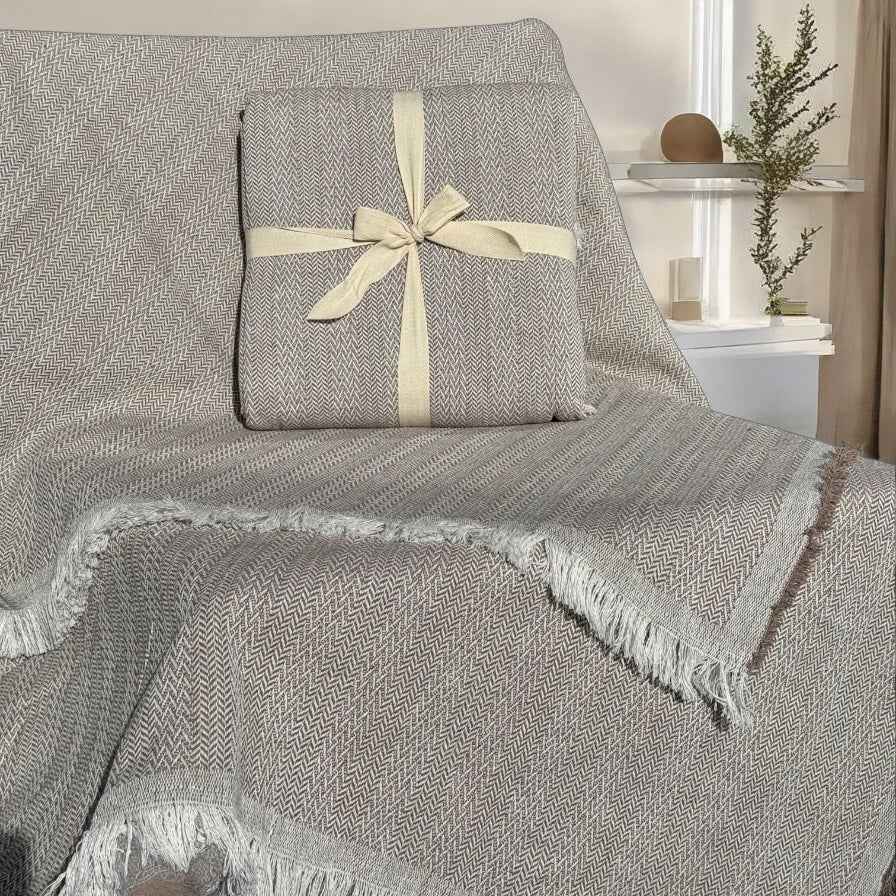 Pătură de Lux din Bumbac Zigzag Maro